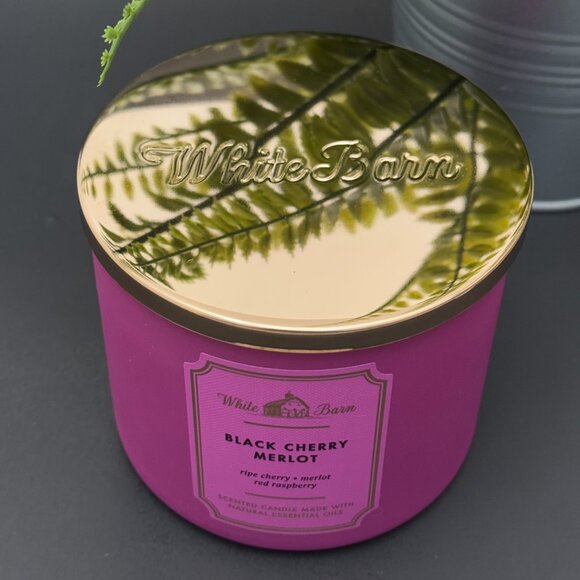 BBW Black Cherry Merlot White Barn Bath & Body Works 3 Wick Candle - Picture 4 of 10